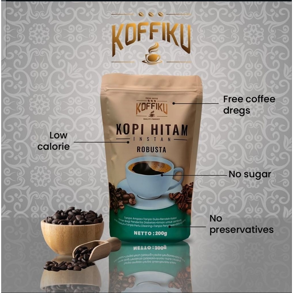 

KOPI ROBUSTA Black Coffee Tampa Ampas menyajikan Spray Dried Coffee Berat bersih 200 gram