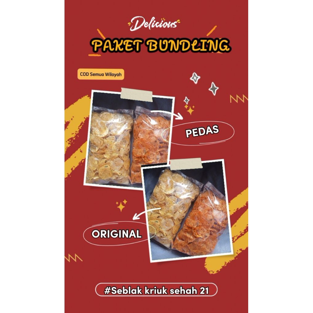 

[BUNDLING] paket kripik kaca PEDAS 500gr & ORIGINAL 500gr Murah