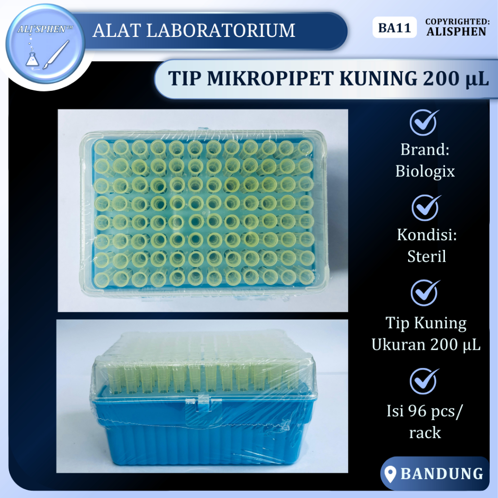 [BA11] Rack + Yellow Tips | Tips Mikropipet Kuning 200 µL | Micropipette Tip 200 µL | Biologix 96 Ti