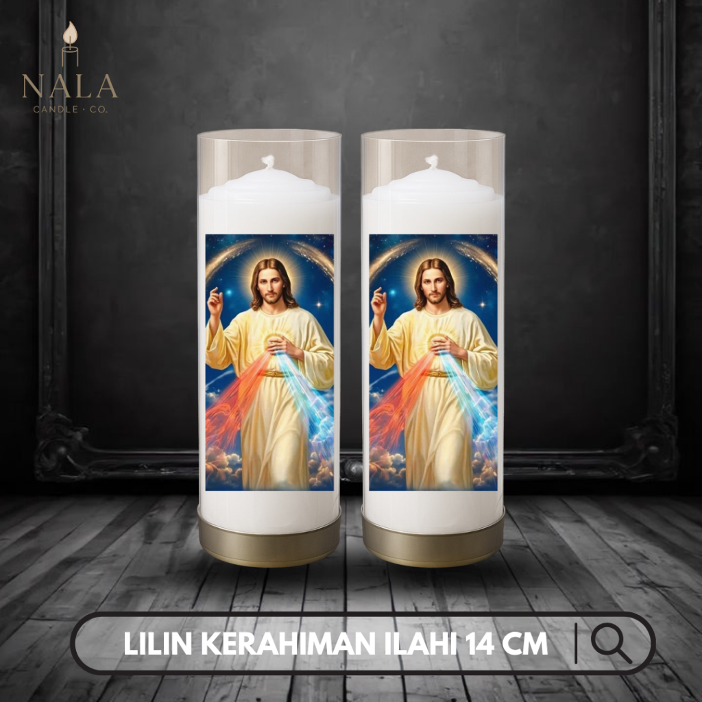 Lilin Doa Katolik Altar – Devosi Koronka Yesus Kerahiman Ilahi Putih 14 cm Gambar 5