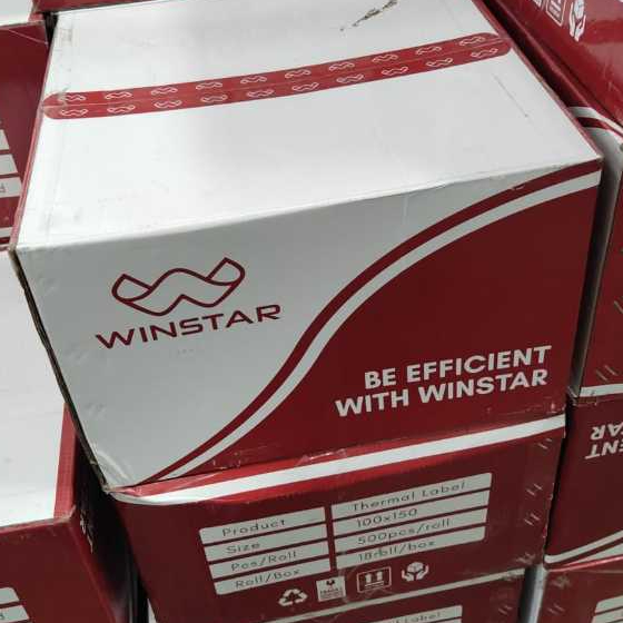 

1 DUS WINSTAR LABEL STICKER THERMAL 100 X 150 500 ISI 18 ROLL BARCODE UKURAN A6 WINSTAR TERMURAH