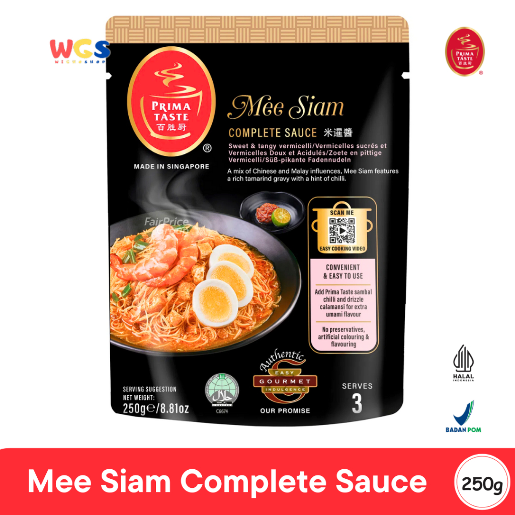 

Prima Taste Mee Siam Complete Sauce 250g - Bumbu Instan Asam Manis Pedas Halal 3 Porsi