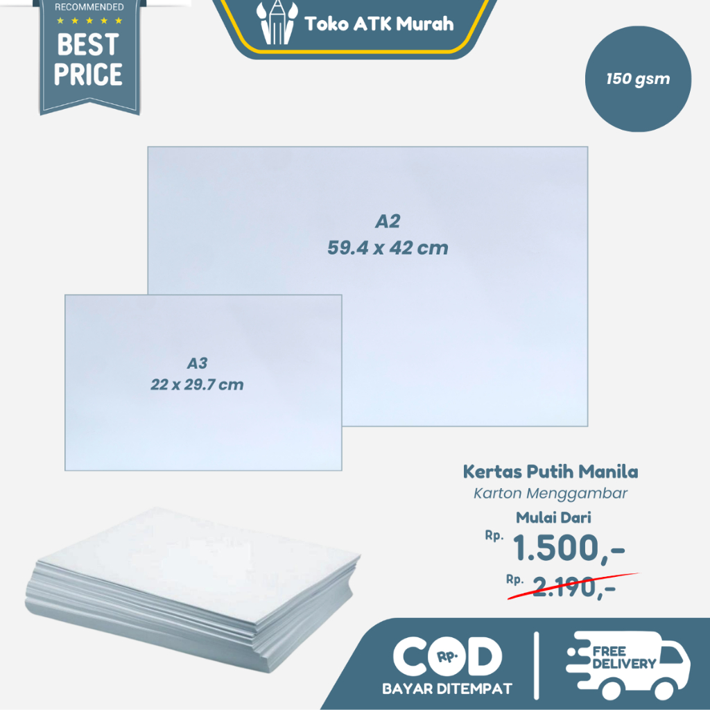 

Kertas Gambar A2 - Kertas Manila BC Putih (A2 60x42cm)