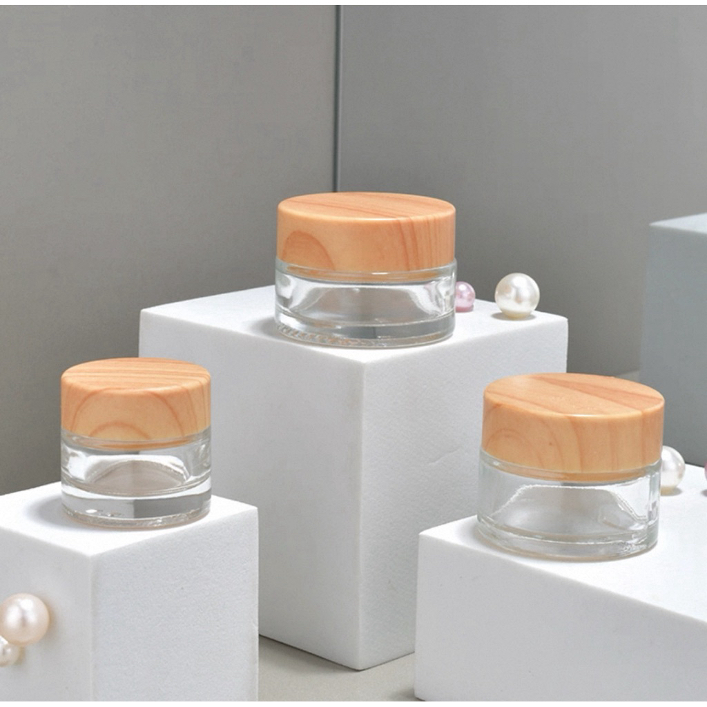 Pot Cream Kaca Bening 15, 50 ml - Tutup kayu vinyl