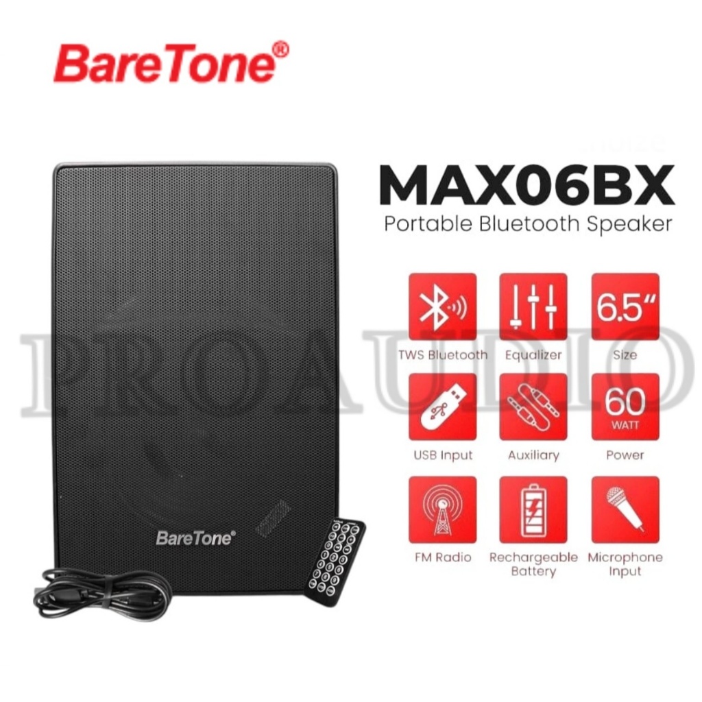 SPEAKER PORTABLE BARETONE MAX06BX / MAX 06BX / SPIKER 6 INCH USB BLUETOOTH TWS ORIGINAL