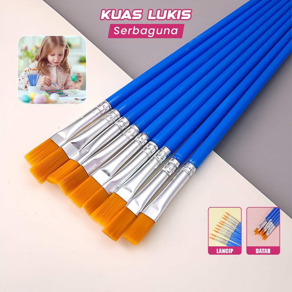 

EC Kuas Lukis Cat Air Paint Brush Nilon Ujung Pointed dan Flat / Kuas Kecil Lancip Datar Art Brush Cat Minyak Akrilik Stockami A98