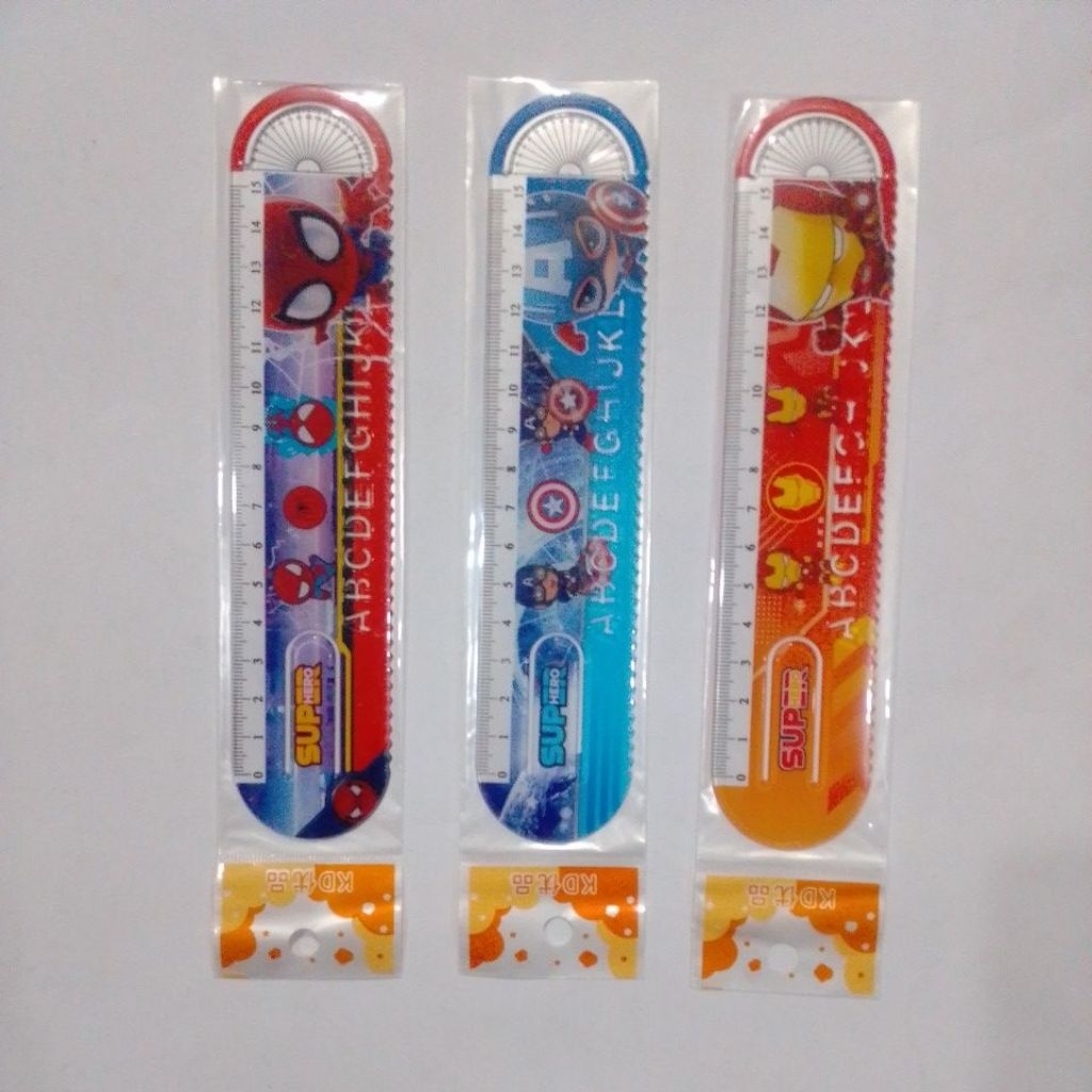 

(KD-176) Penggaris 15 cm + Busur/penggaris Karakter anak/penggaris karakter superhero, cinnamonRoll, Sanrio dll