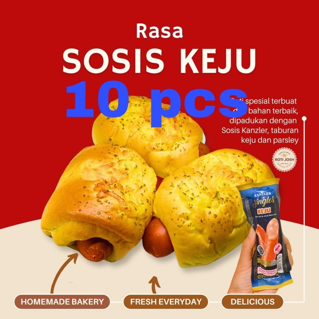 

Roti Sosis Kanzler keju (10pcs) - Roti Josh. (pesan sebelum jam 4 sore dikirim besok harinya)
