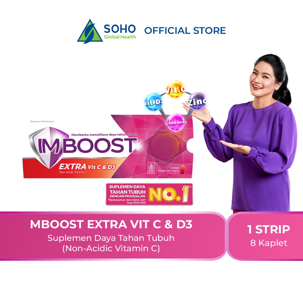 Imboost Extra Vit C & D3 Suplemen Tablet Daya Tahan Tubuh Non-Acidic Vitamin C isi  1 Strip @8 Kaple