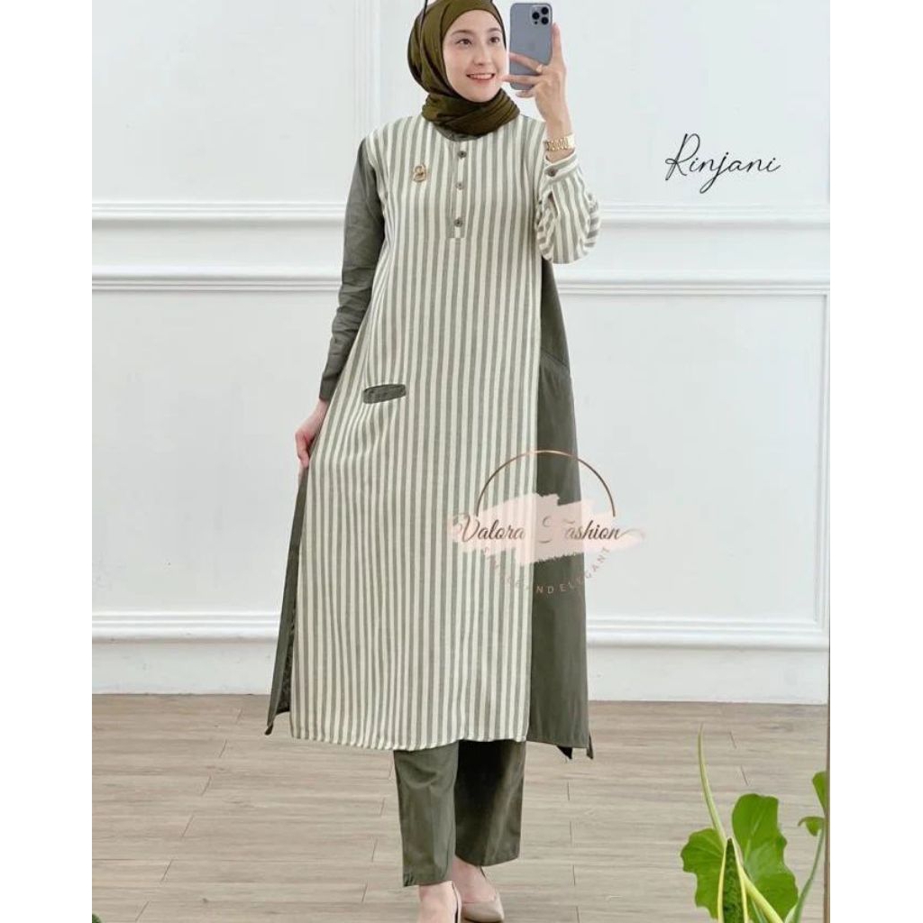 Setelan Tunik Rinjani Wanita Muslim Terbaru – Outfit Hijab Modis Atasan Panjang & Celana Premium