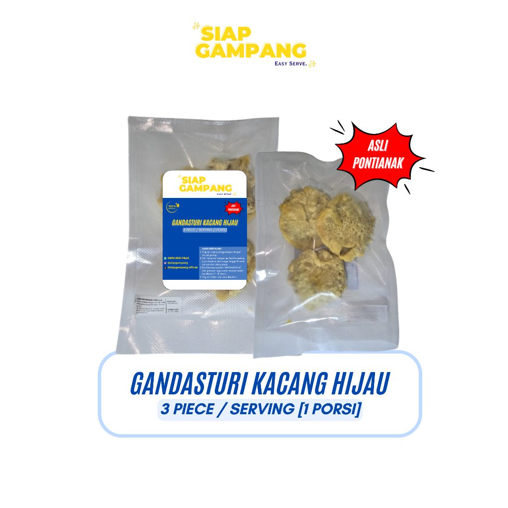 

SIAPGAMPANG | GANDASTURI |GANDASTURI KACANG HIJAU | KACANG HIJAU | FROZEN FOOD | ASLI PONTIANAK | PRAKTIS | CEMILAN MURAH | SERVING SIZE 3 PCS