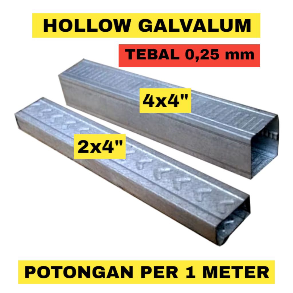 Hollow Galvalum Eceran Potongan 1 Meteran / 2x4 & 4x4