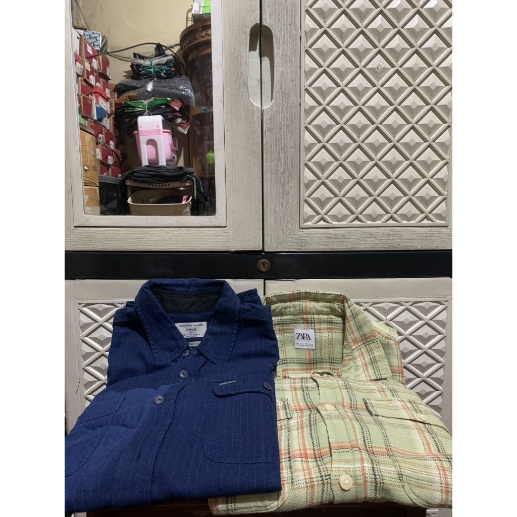 ORIGINAL KEMEJA COTTON ZARA FLANNEL MANGO TANGAN PANJANG PLAID STRIPE