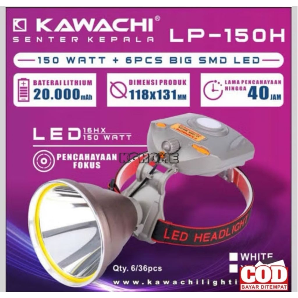 SENTER KEPALA KAWACHI 150 Watt LP-150 HEADLAMP CAS SUPER TERANG ORIGINAL