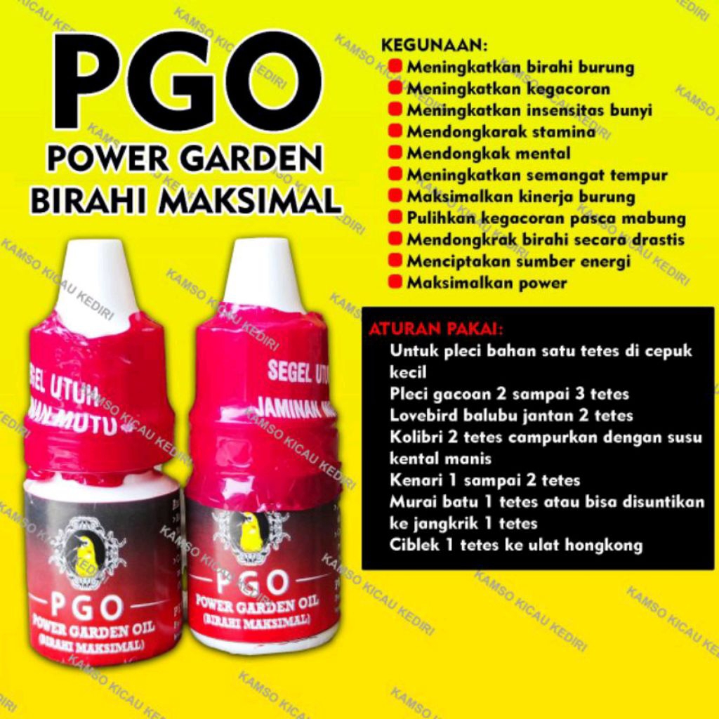 PGO VITAMIN PLECI POWER GARDEN OIL OBAT DOPING SUPLEMENT PENGGACOR BURUNG satu perbotol