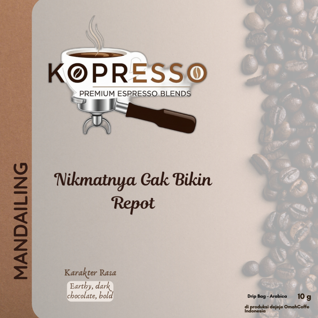 

Kopresso - Kopi Drip Bag Mandhailing Arabica Gayo Premium | Praktis Secepat Barista 10g