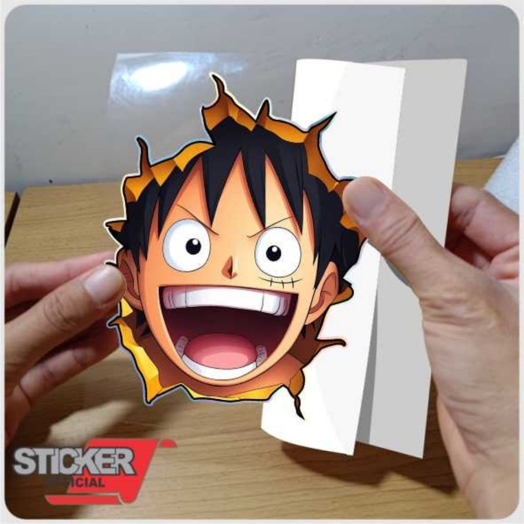 one piece, luffi anime one piece, stiker one piece, stiker hologram, stiker hp, motor