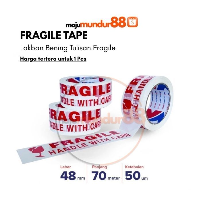 

Lakban Fragile Bening 48mm x 70 Meter x 50 Micron OPP Tape Fragile
