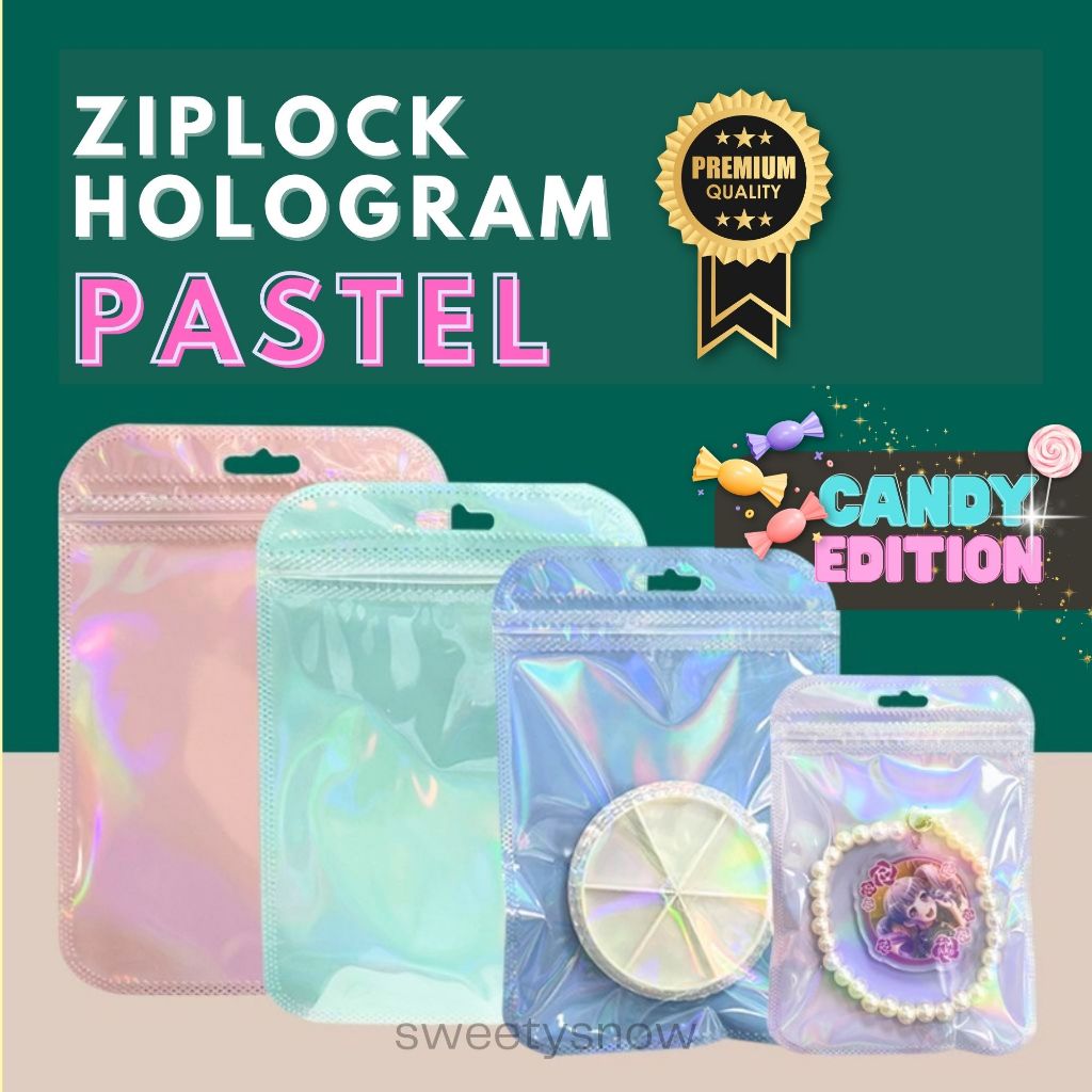 [1pc] Plastik Ziplock Hologram Pastel Candy Edition / Plastik KLip Warna warni / plastik klip akseso