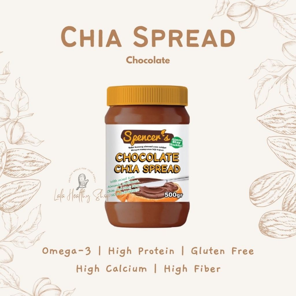

Spencer's Chia Spread Chocolate (500g) - Selai Coklat Almond Diet Sehat Rendah Gula Gluten Free