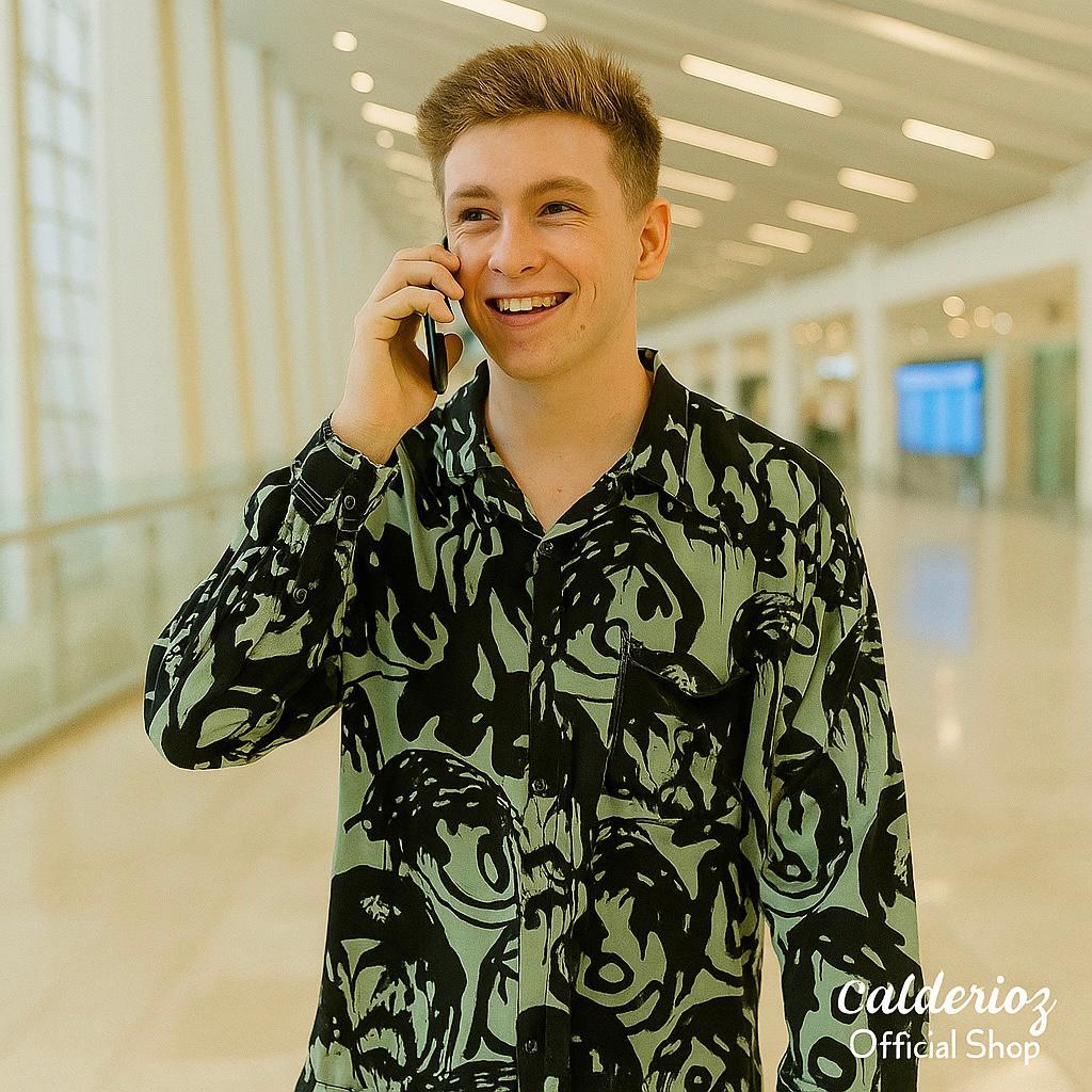 Calderioz - Kemeja Hawai Tropis Motif Clown Lengan Panjang Baju Santai Hawalili Pria Kemeja Casual