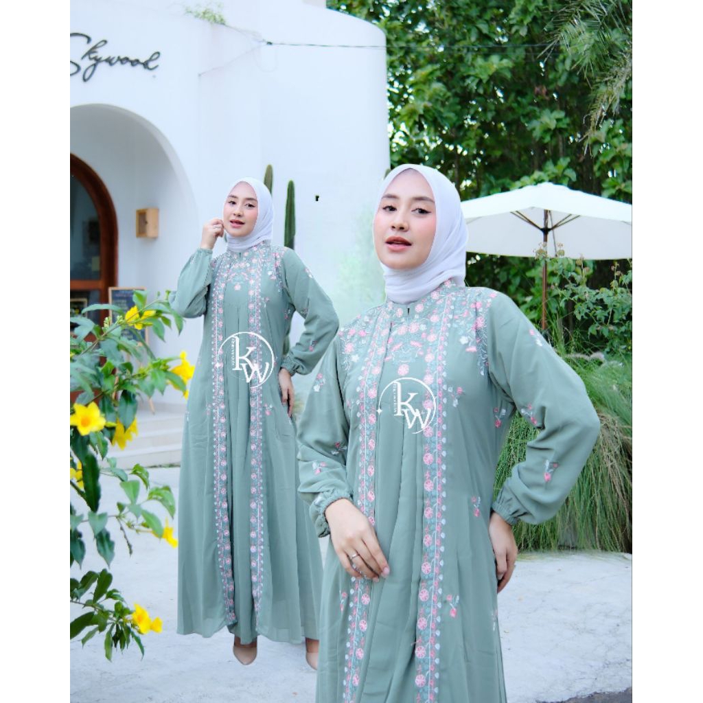 Gamis Bordir Mewah Bahan Ceruty Babydoll Model Elegan Mewah Baju Pesta Lebaran