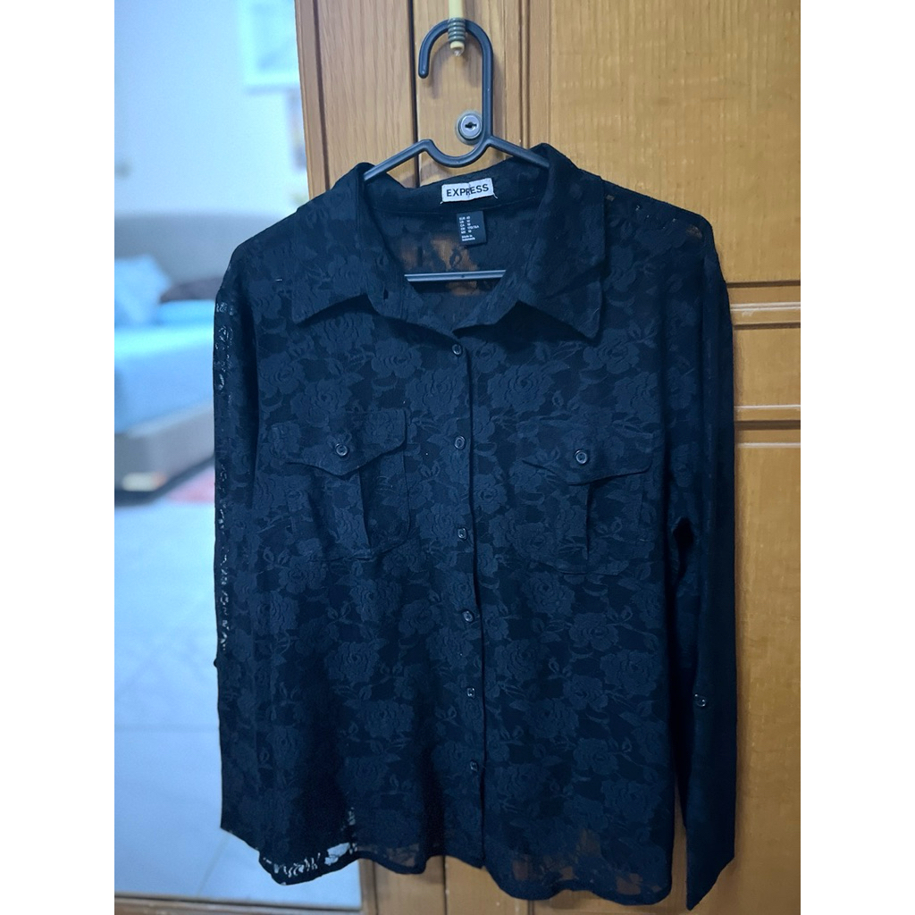 Express - Kemeja Lace Hitam / Brukat