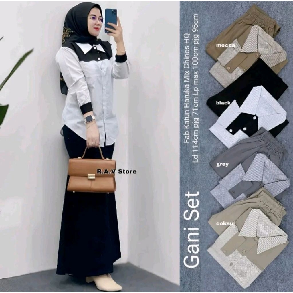 Gani Set kemeja katun dan Rok Chinos