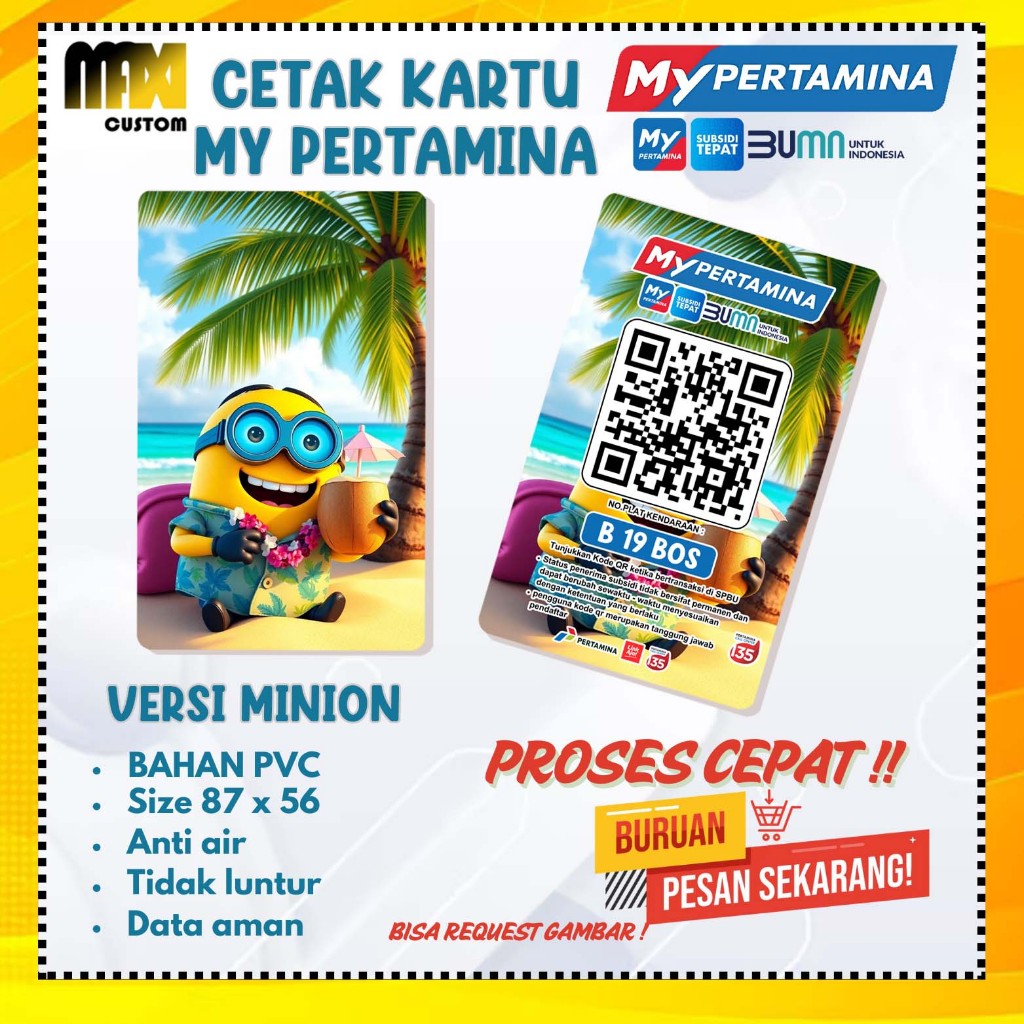 KARTU MINION / KARTU BARCODE MYPERTAMINA CUSTOM (BAHAN PVC) / KARTU CUSTOM MY PERTAMINA