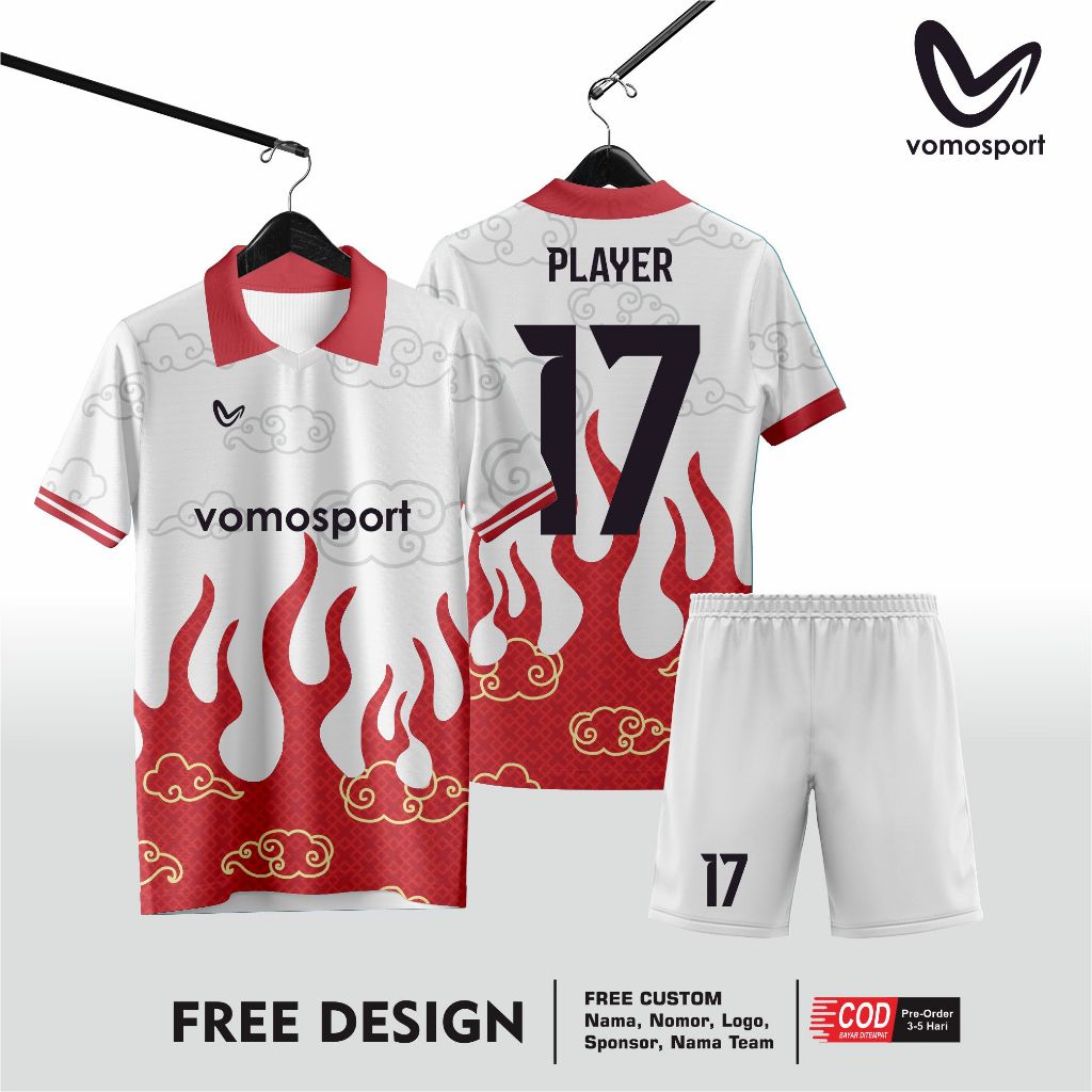 jersey futsal sepakbola merah putih api fullprinting satuan