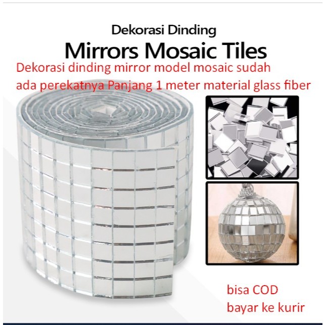 Dekorasi dinding mirror model mosaic sudah ada perekatnya Panjang 1 meter material glass fiber