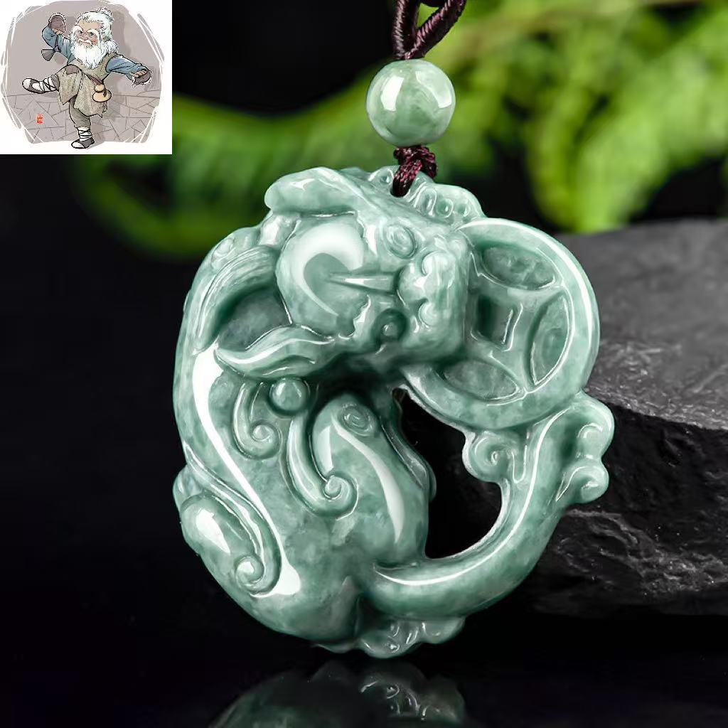 【Dengan Sertifikat】Natural Sebuah jadeite, uang liontin Ruyi Pixiu.