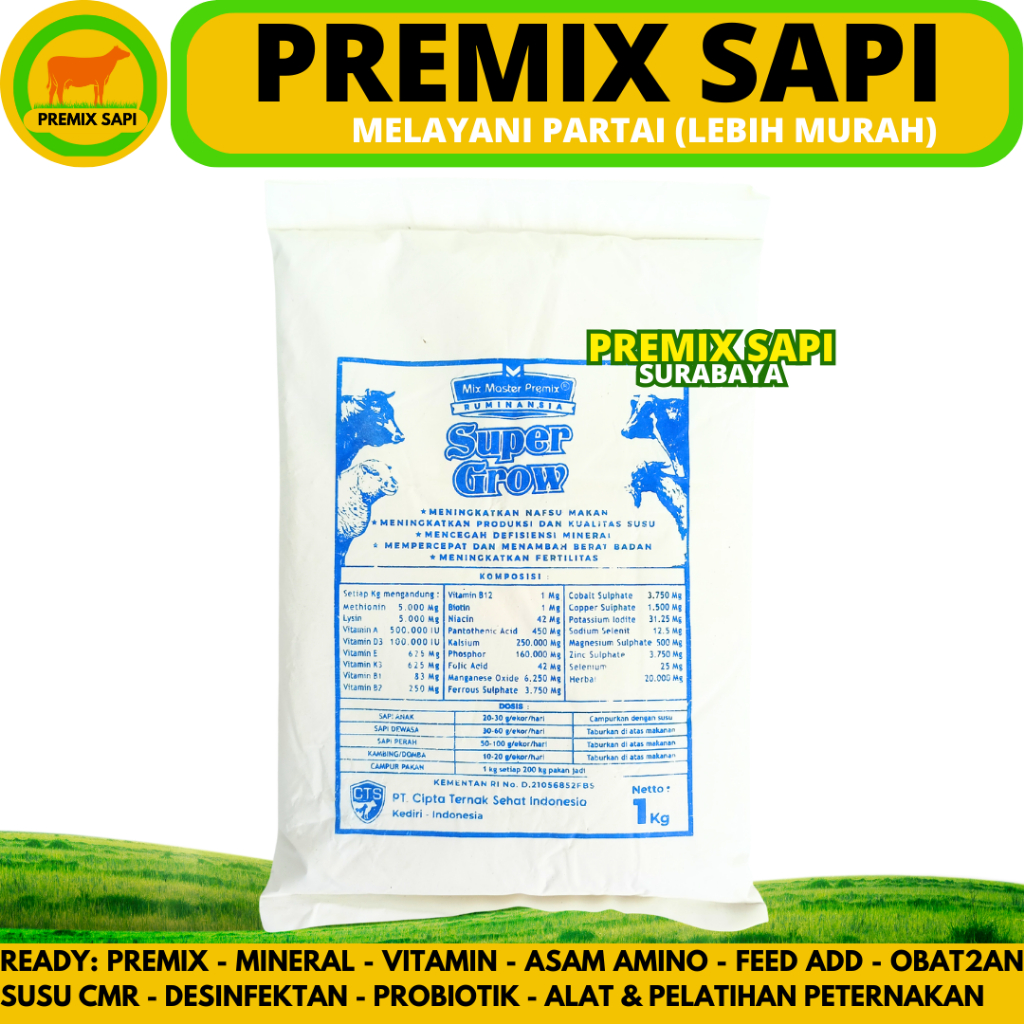 MIX MASTER PREMIX SUPER GROW 1 KG - Premix Ternak Pemacu Pertumbuhan Penggemukan Sapi Kambing Kelinc
