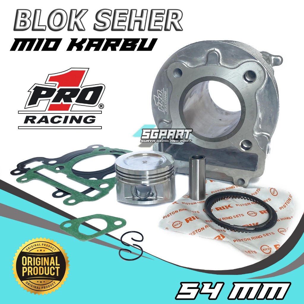 PRO 1 CYLINDER BLOK SEHER SET MIO 54MM  BORE UP HARIAN MIO LAMA SPORTY SMILE KARBU