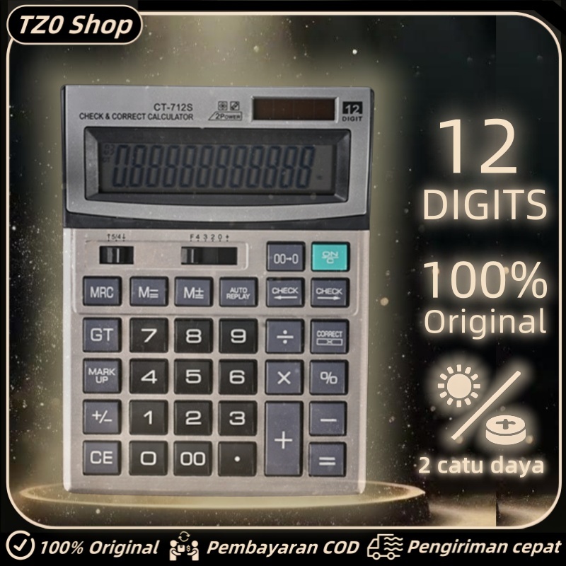 

Kalkulator CT-712S 12 Digit - Calculator Check Dual 2 Power surya + baterai kalkulator dagang