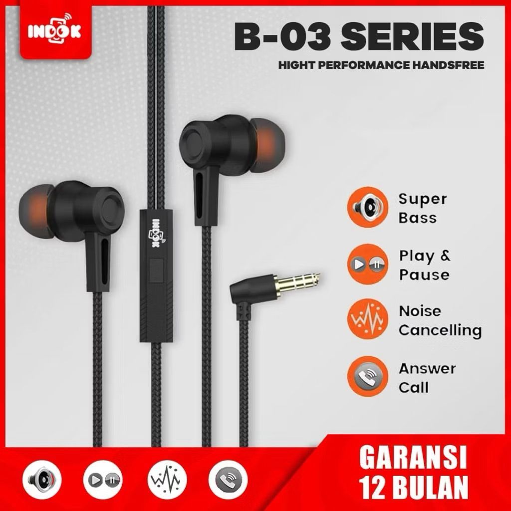 HEADSET INDO-K B-03 SUPER BASS EARPHONE WITH MICROPHONE / KUALITAS BAIK