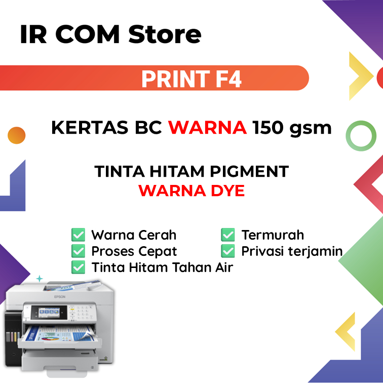 

Print Kertas BC F4 Warna 150 gsm