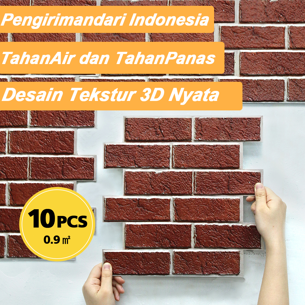 10PCS Lembar Wallpaper Bata Motif 3D 30x30cm - Wall Bata Timbul Dinding  Classic Brick