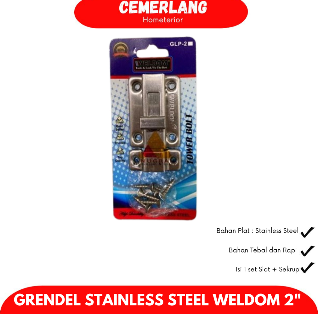 GERENDEL / GRENDEL SS WELDOM 2inch - Grendel Slot Pintu / Jendela Kotak Stainless Weldom 2 inch