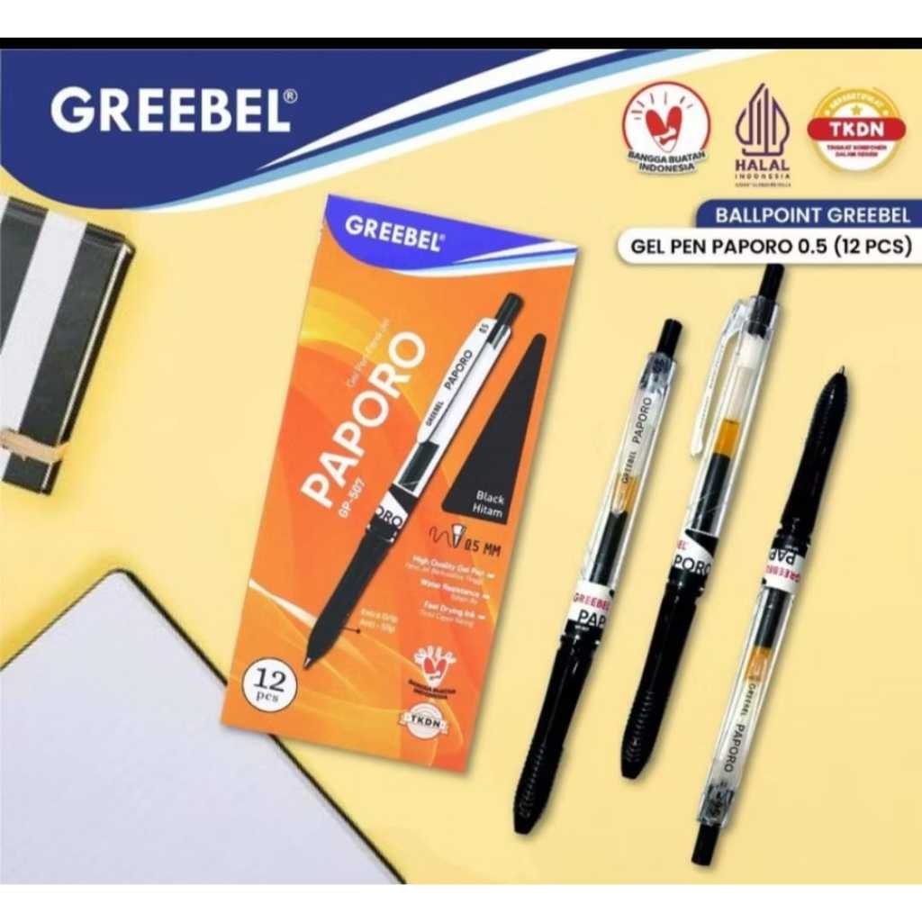 

GREEBEL GEL PEN / PULPEN GEL PAPORO 0.5MM HITAM