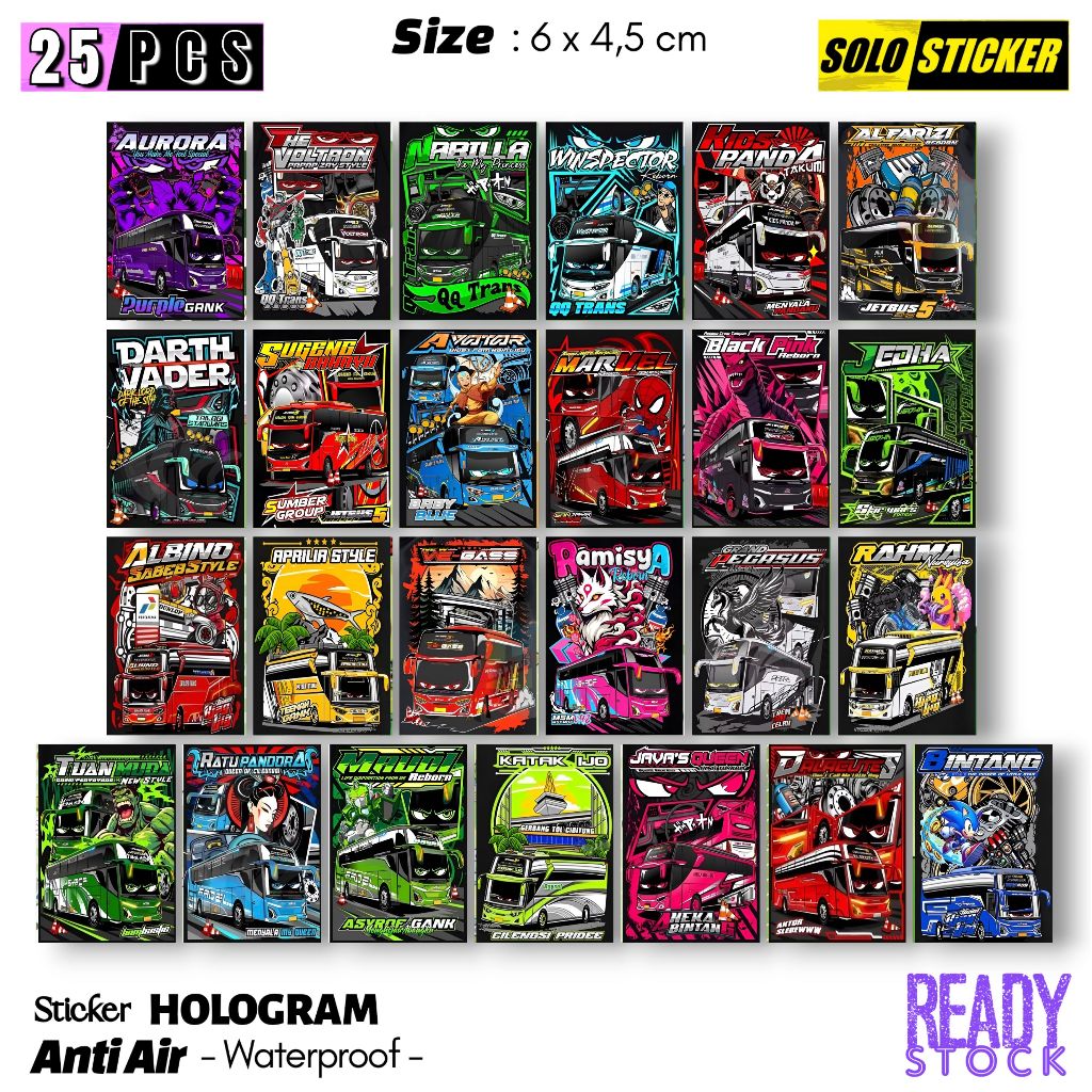 

25 pcs STICKER Bus Mania Telolet Basuri HOLOGRAM ANTI AIR - SUDAH DIPOTONG