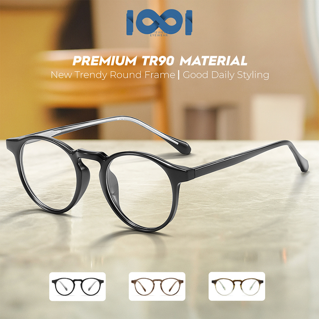 IOOI Kacamata Bulat Simple TR90 Lentur Lensa Photocromic Anti Radiasi Blueray Bisa Minus Unisex 8023