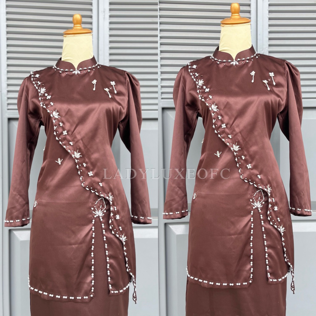 Ladyluxe Niana one set kurung melayu satin terbaru setelan rok satin