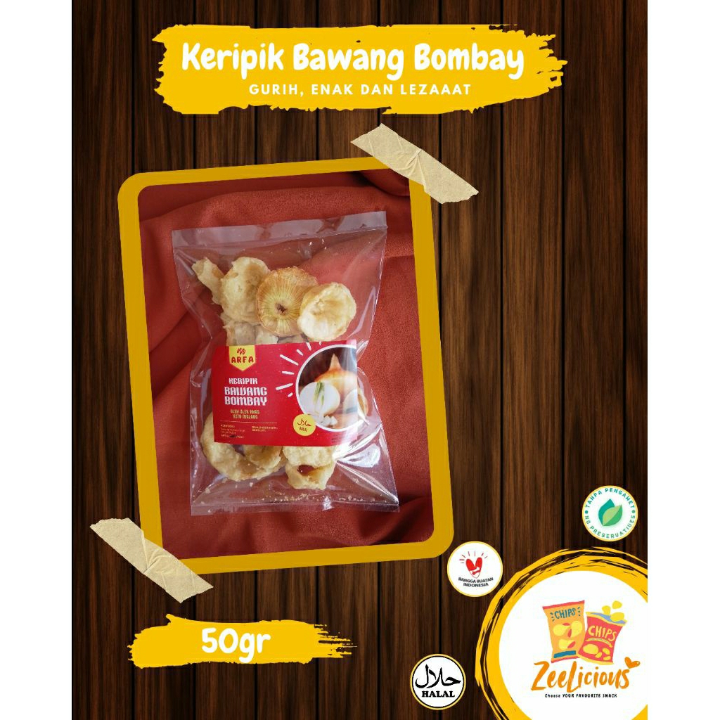 

[Oleh-oleh khas Malang-Batu] Keripik Sayur Bawang Bombay Kemasan Plastik || Onion Chips ARFA Berat 50gr - 100gr