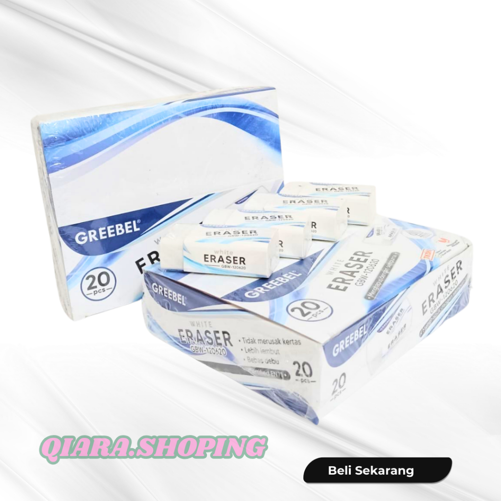 

1 KOTAK GREEBEL ERASER WHITE PENGHAPUS PENSIL PUTIH BERSIH ISI 20