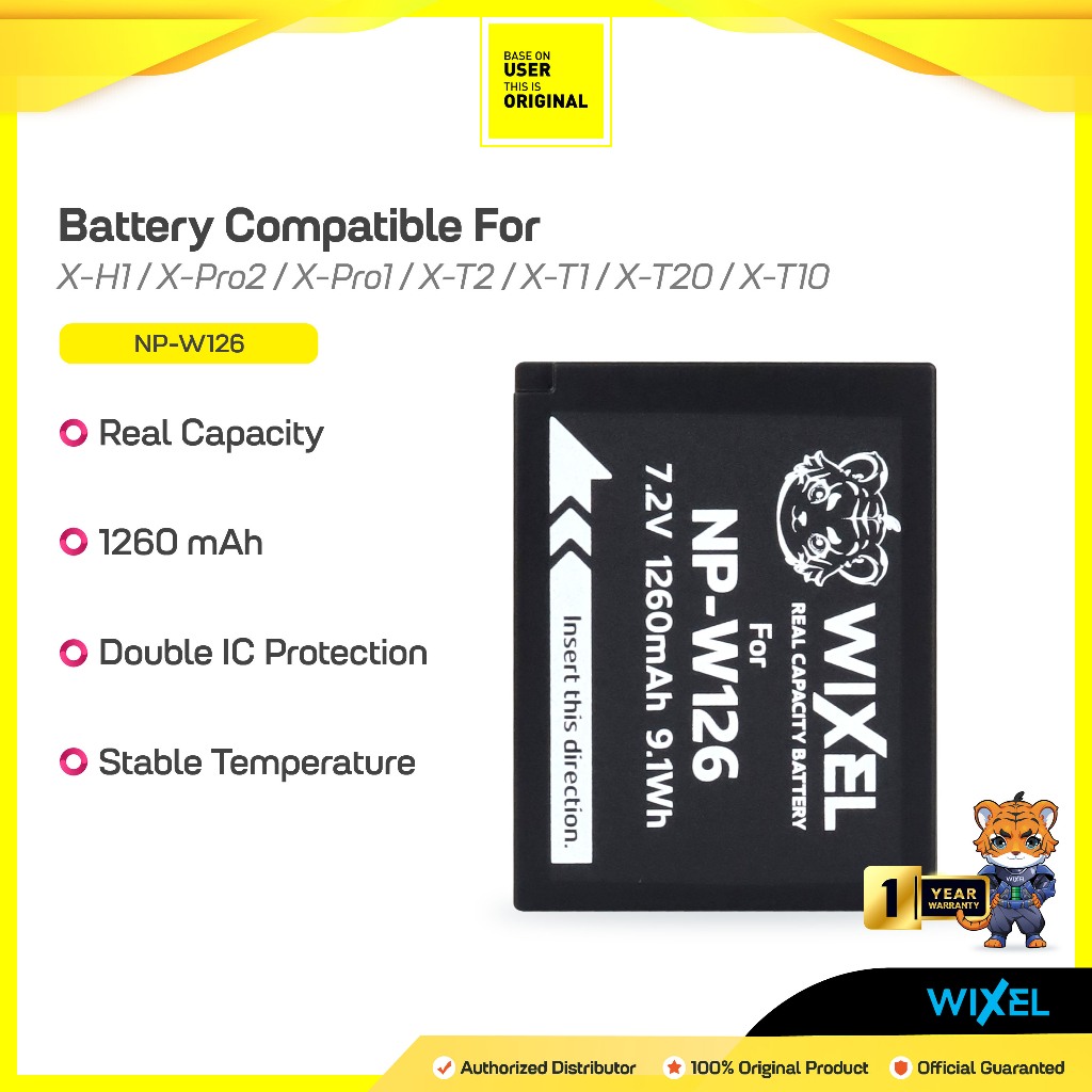 WIXEL Baterai Kamera NP-W126 for Fujifilm X-M5 / X-Pro1 / X-Pro2 / X-T1 / X-T2 / X-T3 / X-T10 / X-T2