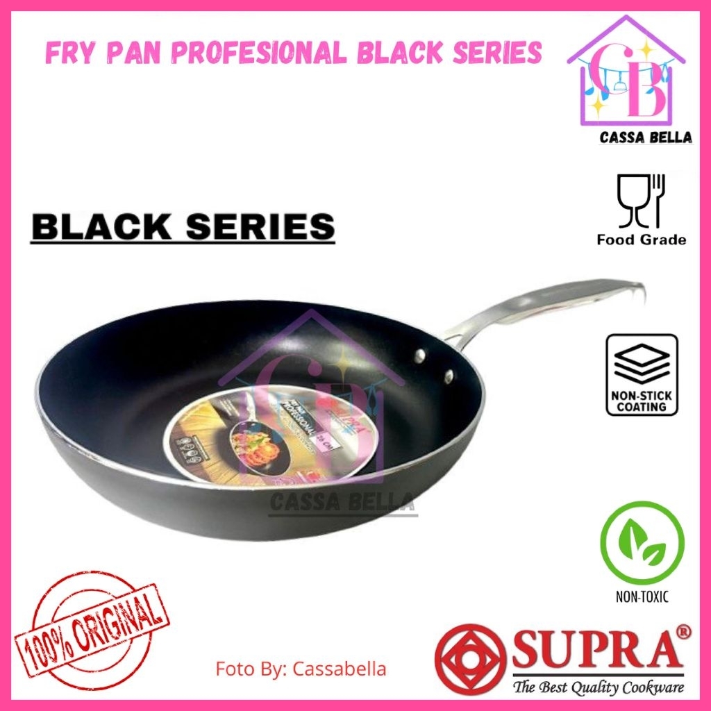 SUPRA Fry Pan Teflon Proffesional / Penggorengan Teflon Anti Lengket / Supra Fry Pan Black Series