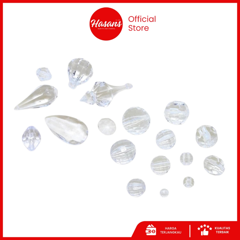 New Manik Bening / Mote Bening / Manik Akrilik / Manik Kristal / Manik Dekorasi / Manik Bening Putih