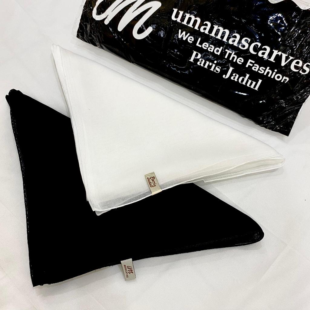Kerudung PARIS ORI KHUSUS HITAM PUTIH  Metalogo UM  Hijab Umama Scarf 110x110cm
