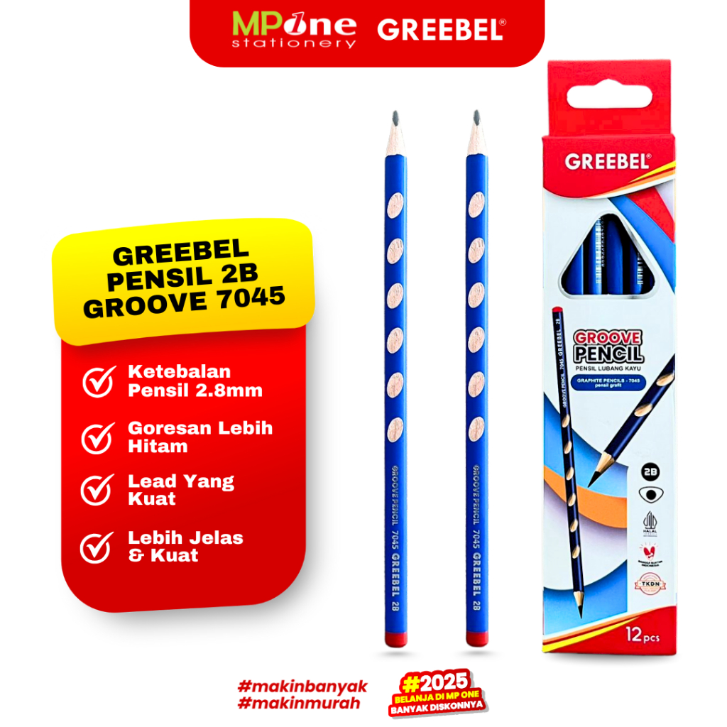 

(1 KOTAK) Greebel Pensil Kayu 2B Groove 7045 / Pencil Graphite triangular 2B Isi 12 Pcs GREEBEL
